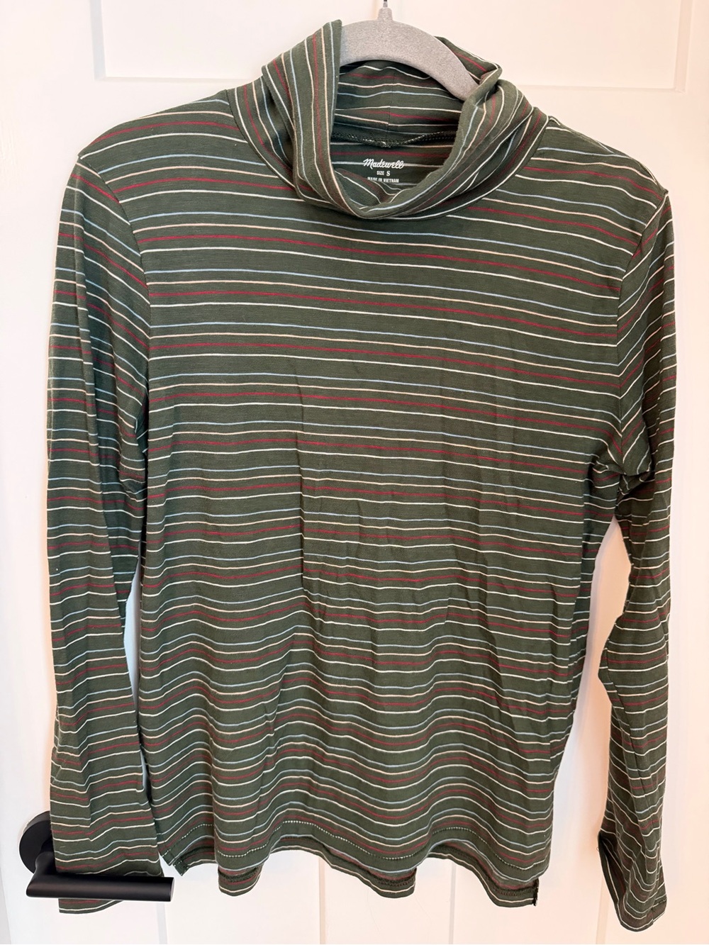 Madewell Olive Green Striped Turtleneck Long Sleeve Tee